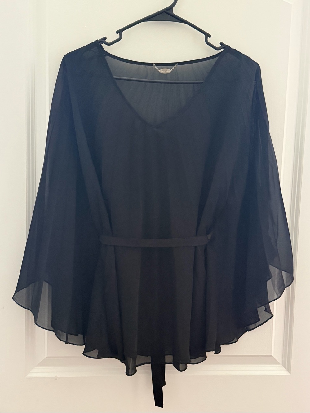 Black Sheer V-Neck Chiffon Blouse with Faux Leather Pants Set